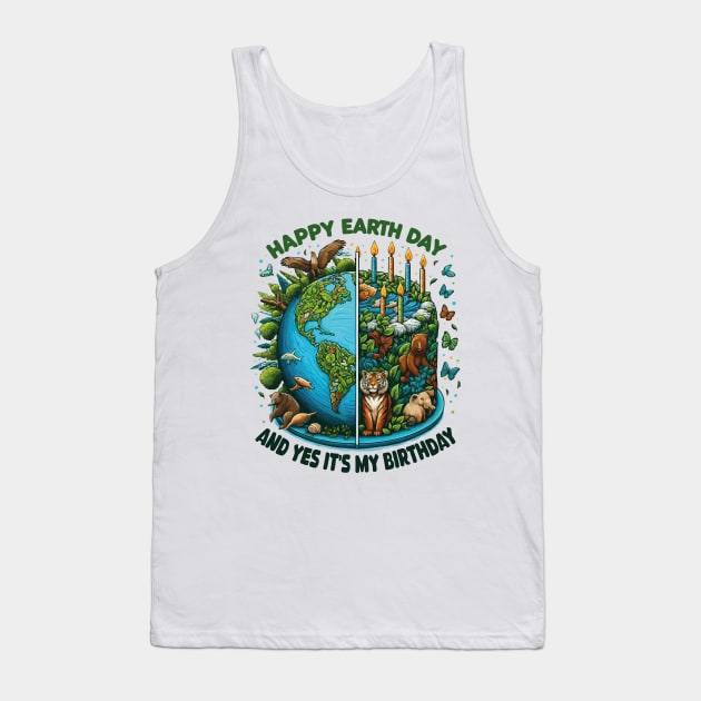 Happy Earth Day It's My Birthday Funny Earth Day 2024 Retro Tank Top by JUST PINK